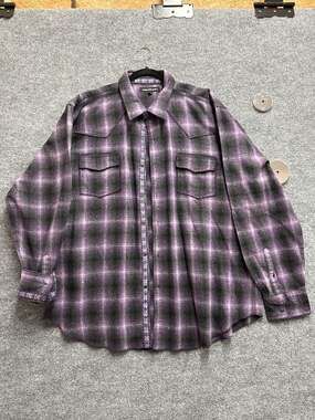 International Laundry Purple and Black Shadow Plaid Western Flannel Shirt 3XL